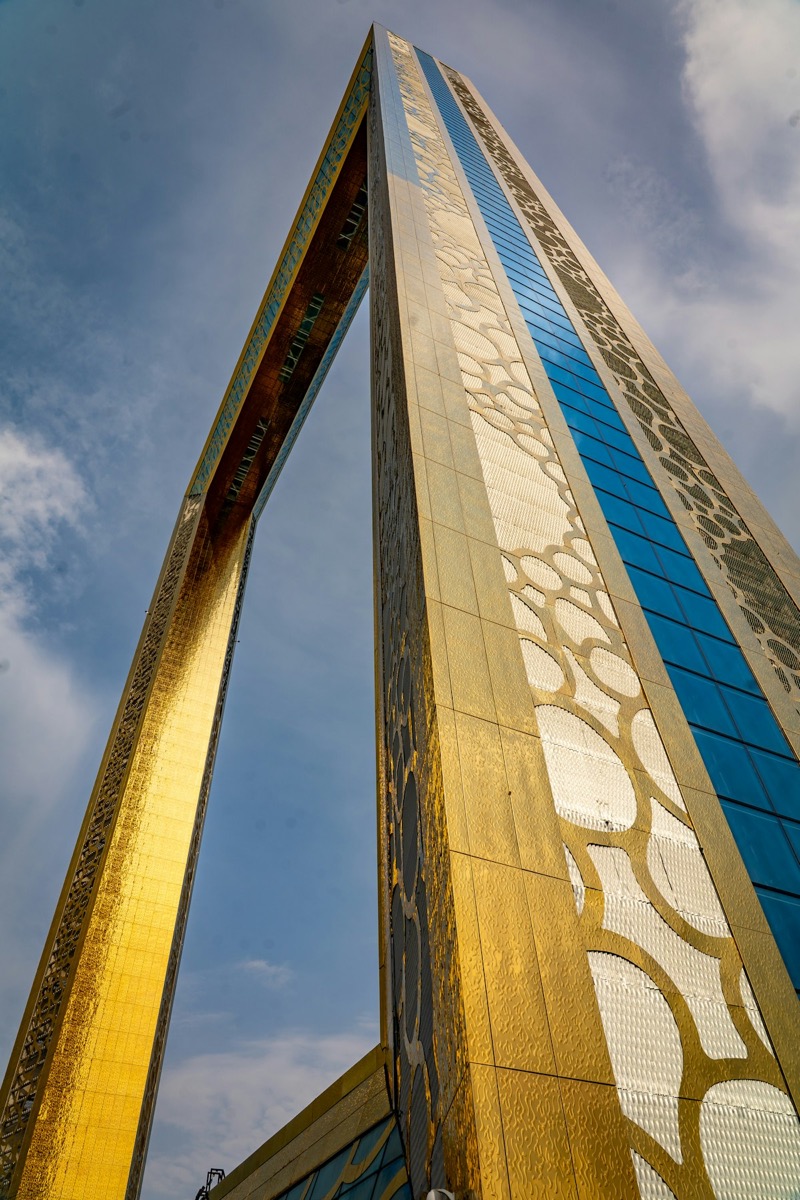 Dubai Frame landmark soaring into the sky, Zabeel Park Dubai UAE
