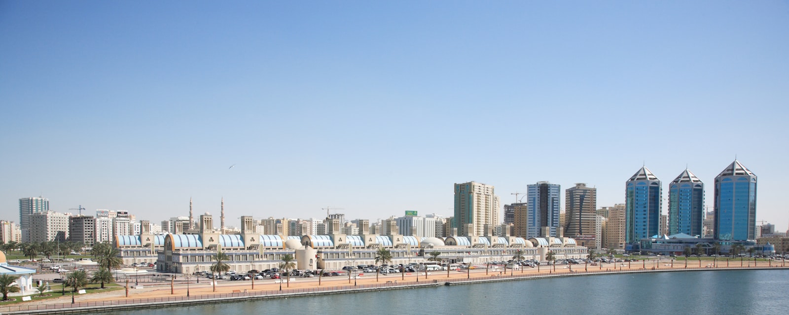 Sharjah city waterfront with Khalid Lagoon and skyline, United Arab Emirates