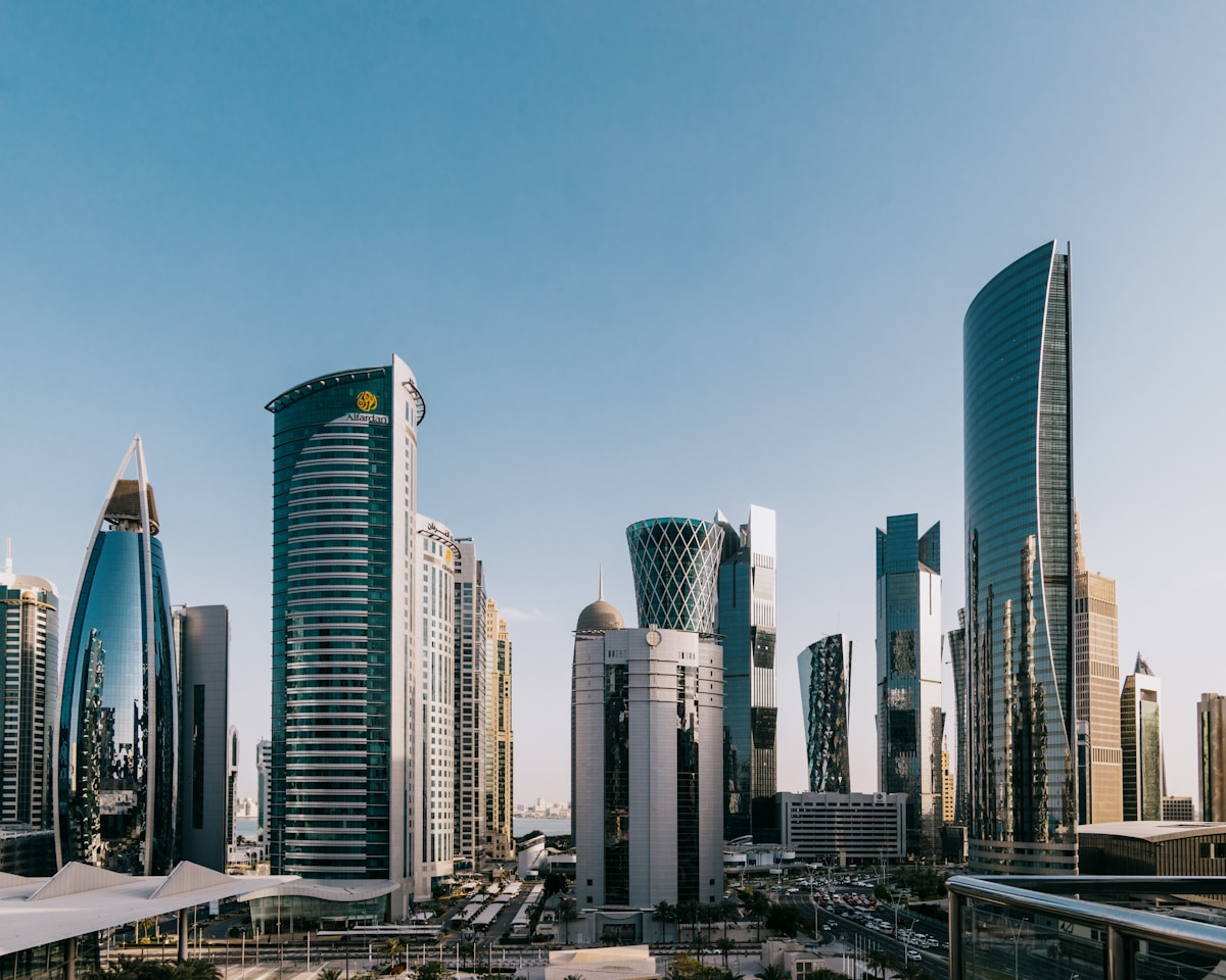 Modern skyscrapers rising into the sky in Doha city, Qatar