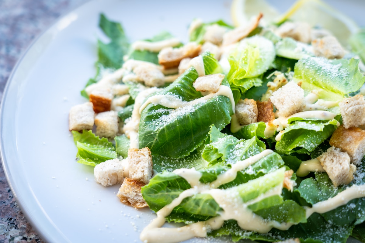Fresh vegetable salad with croutons, plant-based food Dubai UAE
