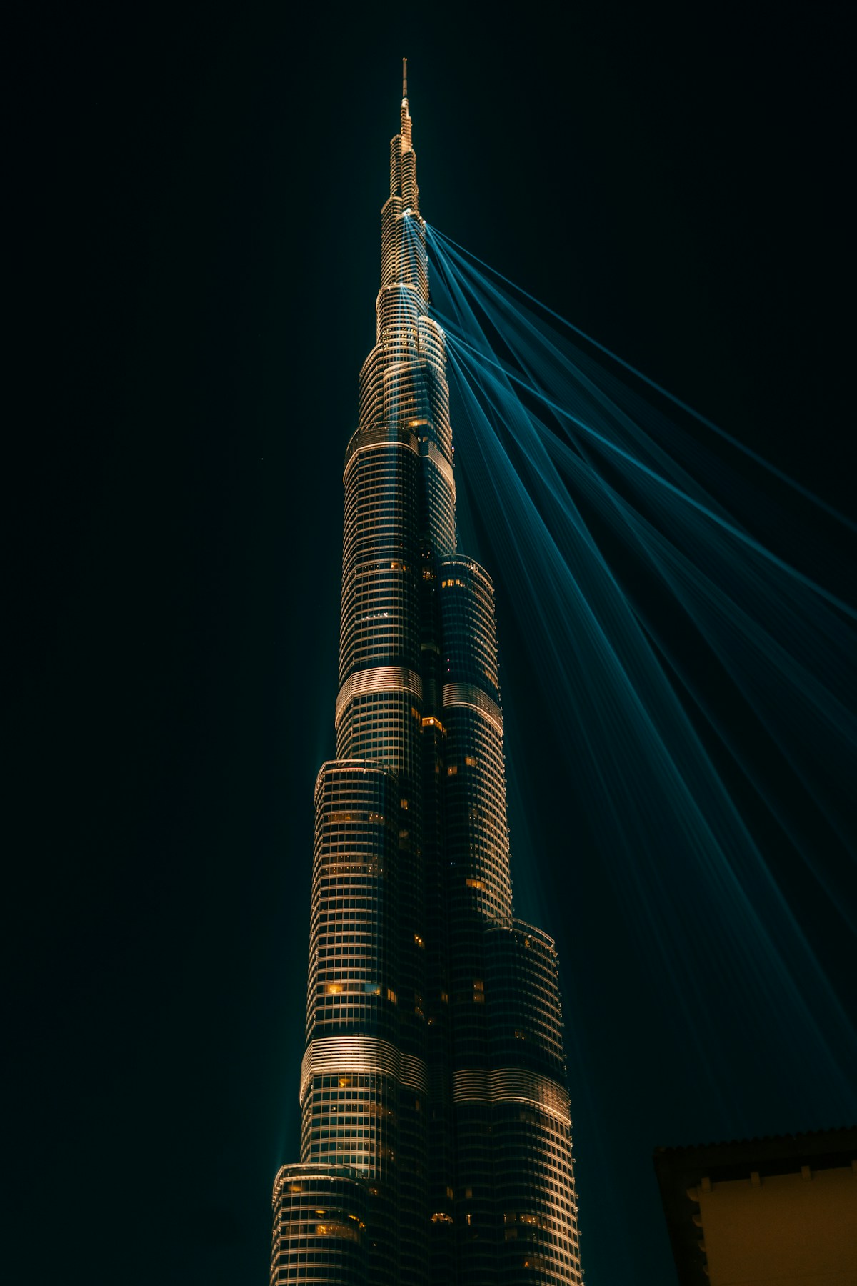 Burj Khalifa lit up at night Dubai UAE August