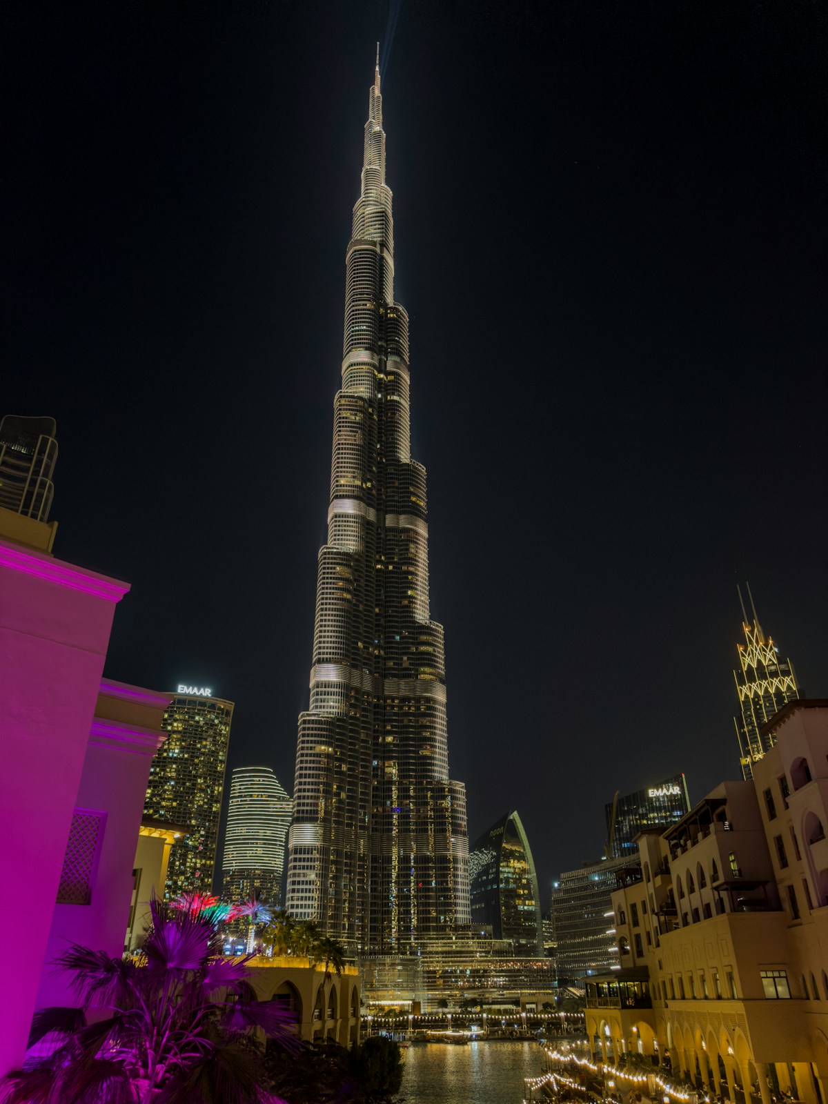 Burj Khalifa illuminated at night in Dubai UAE July